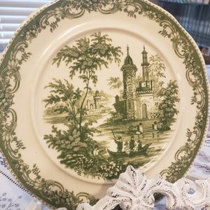 Olive Green Toile Dinner or Accent Plate.